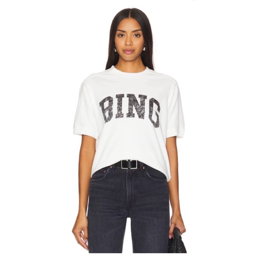 Anine Bing White Tee with Black Graphic